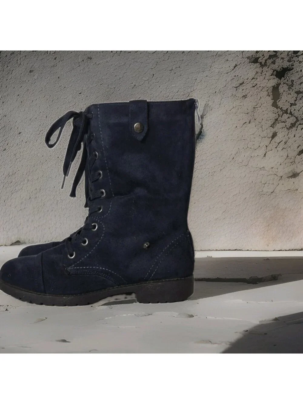 WANTED Suede Blue Lace Up Zipper Leather Boots Women's Size 8